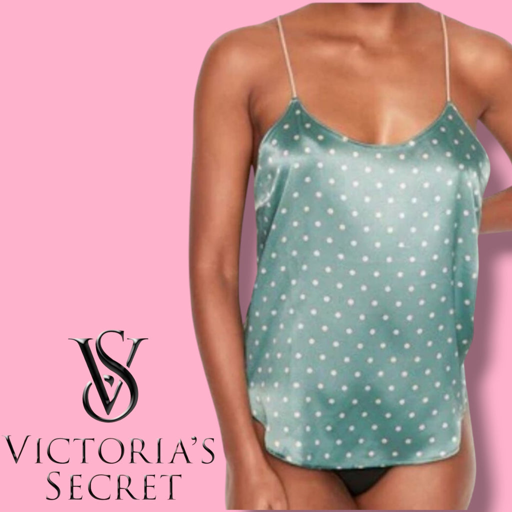 Victoria’s Secret Women’s Jade Green Polka Dot Satin Racerback Cami – Size XL