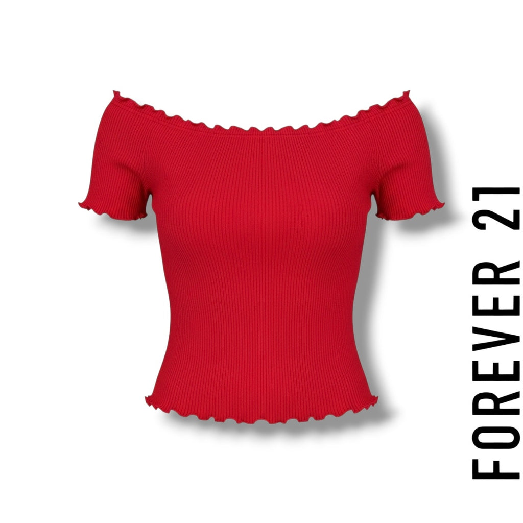 Forever 21 + women's Plus Size red Ribbed off the shoulder bodycon Cropped top
