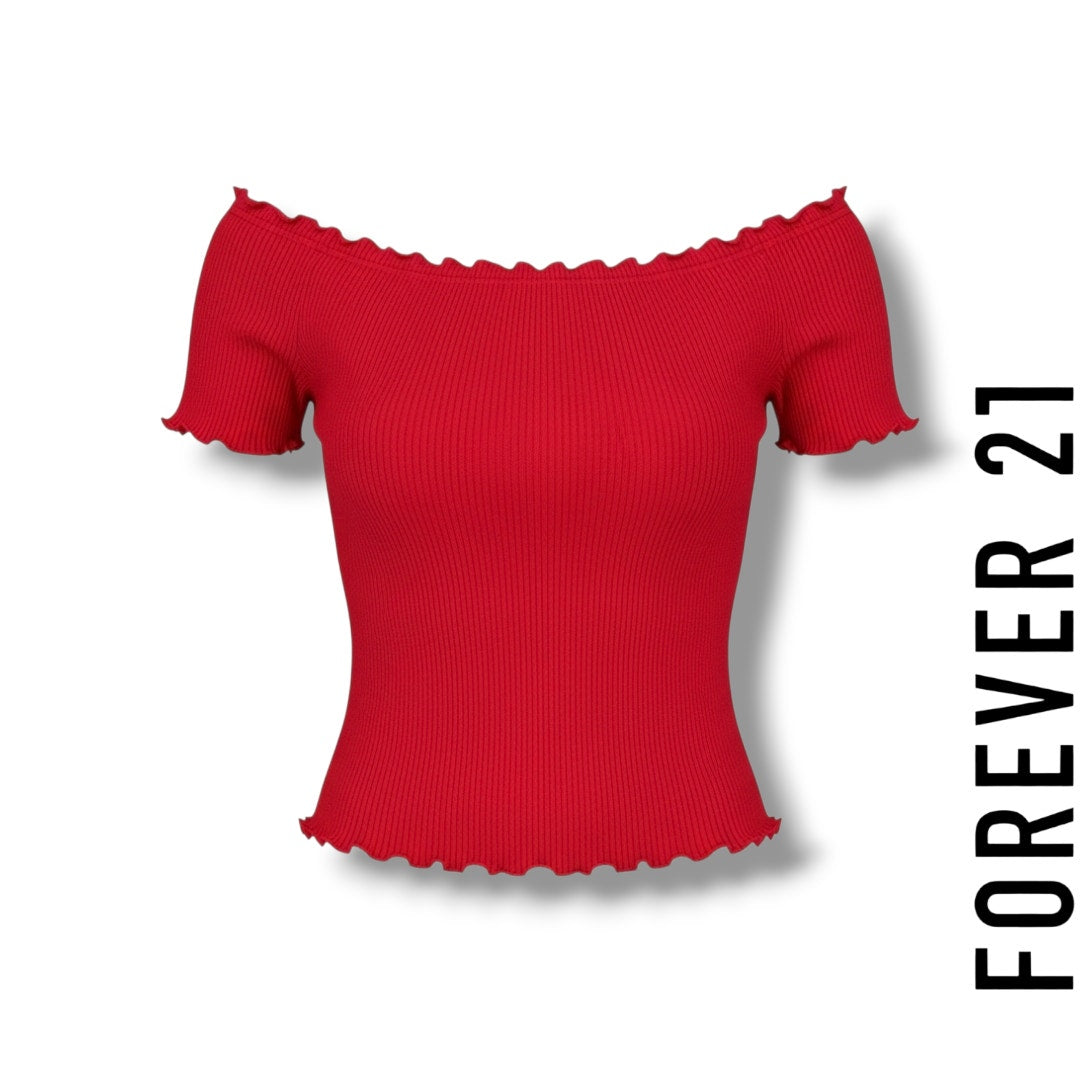 Forever 21 + women's Plus Size red Ribbed off the shoulder bodycon Cropped top
