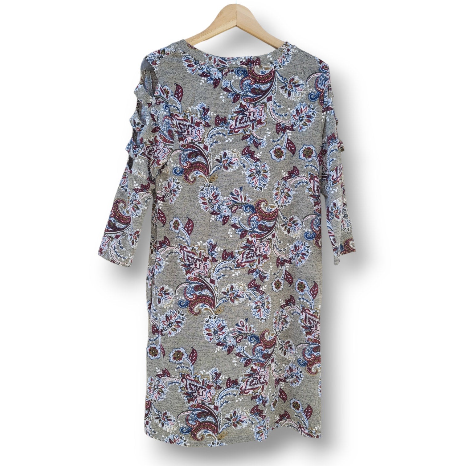 Apt 9 Women’s Small Paisley Swing Dress Lattice Sleeve Boho Chic