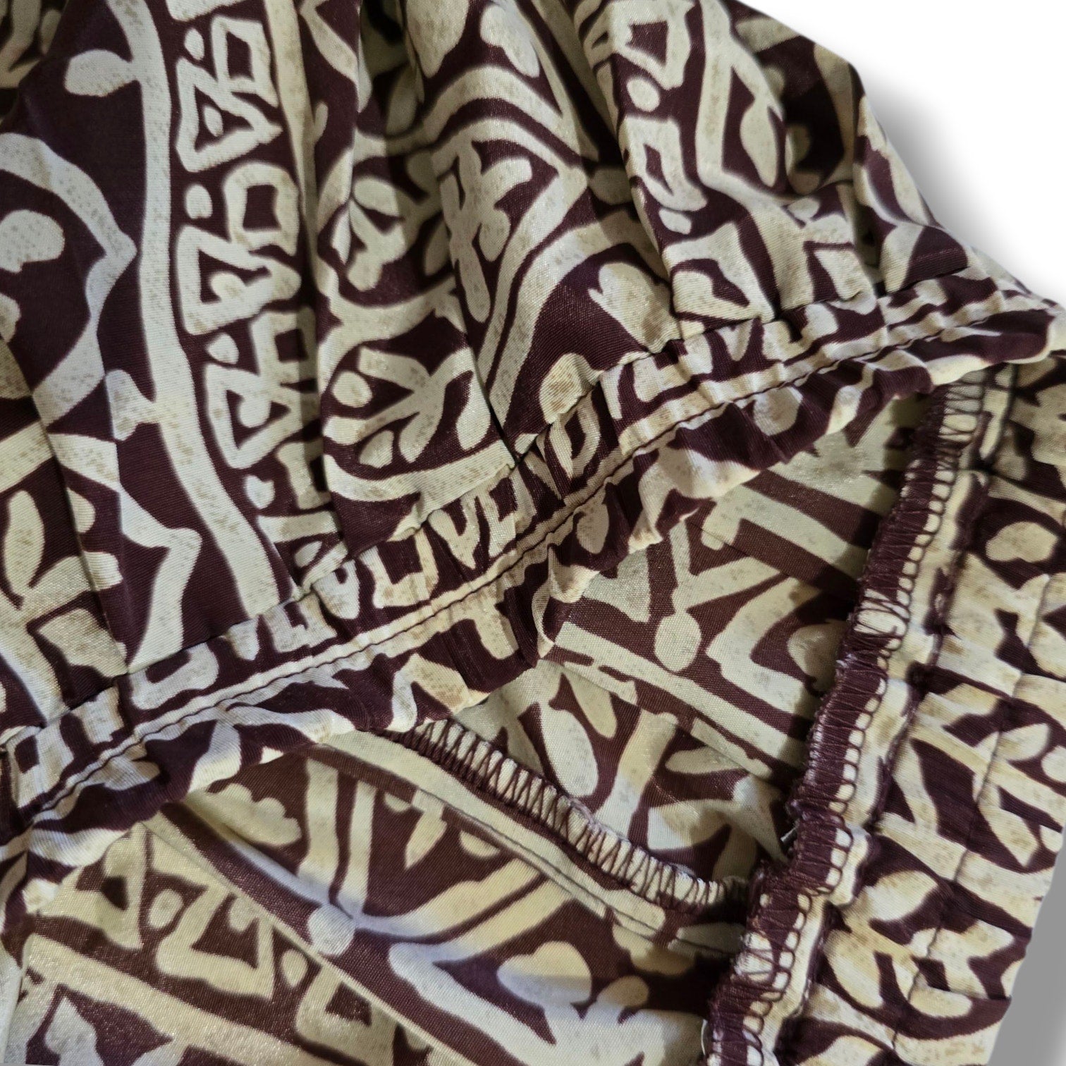 Leslie Fay Vintage Midi Skirt Size 14 Brown Cream Geometric Elastic Waist