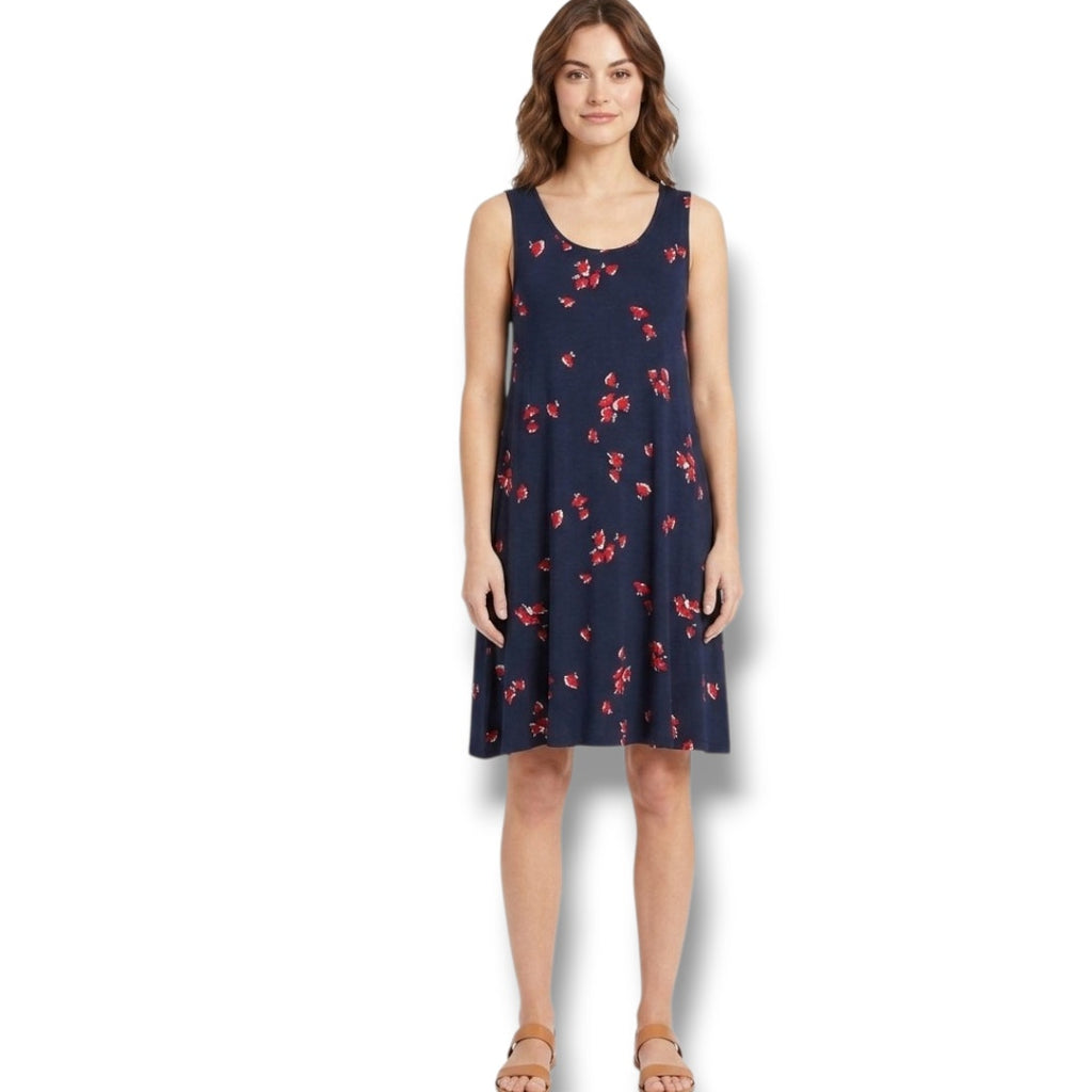 Amazon Essentials Women’s Navy Floral Sleeveless A-Line Dress – XS