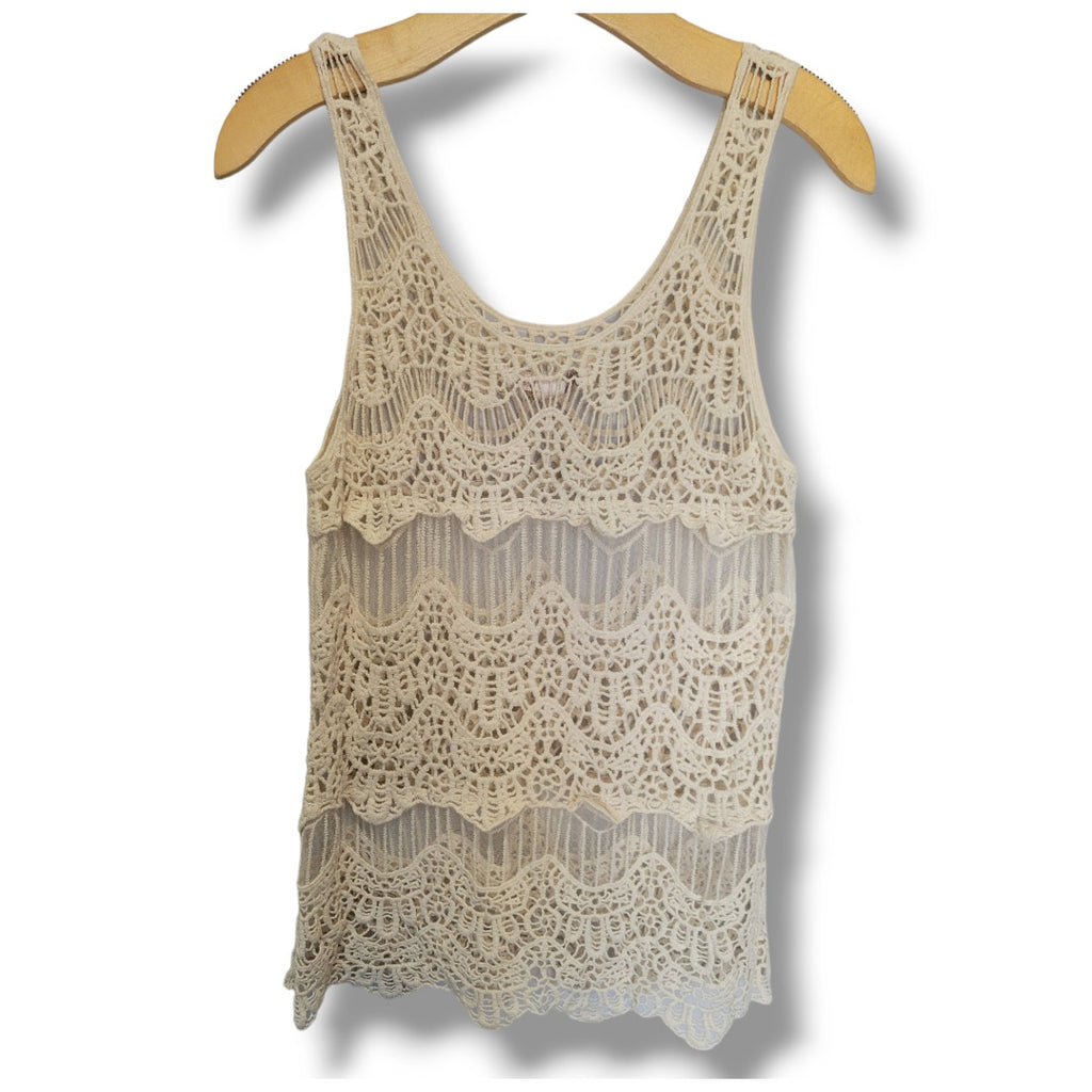 Forever 21 Contemporary Beige Crochet Sleeveless Top – Size XS