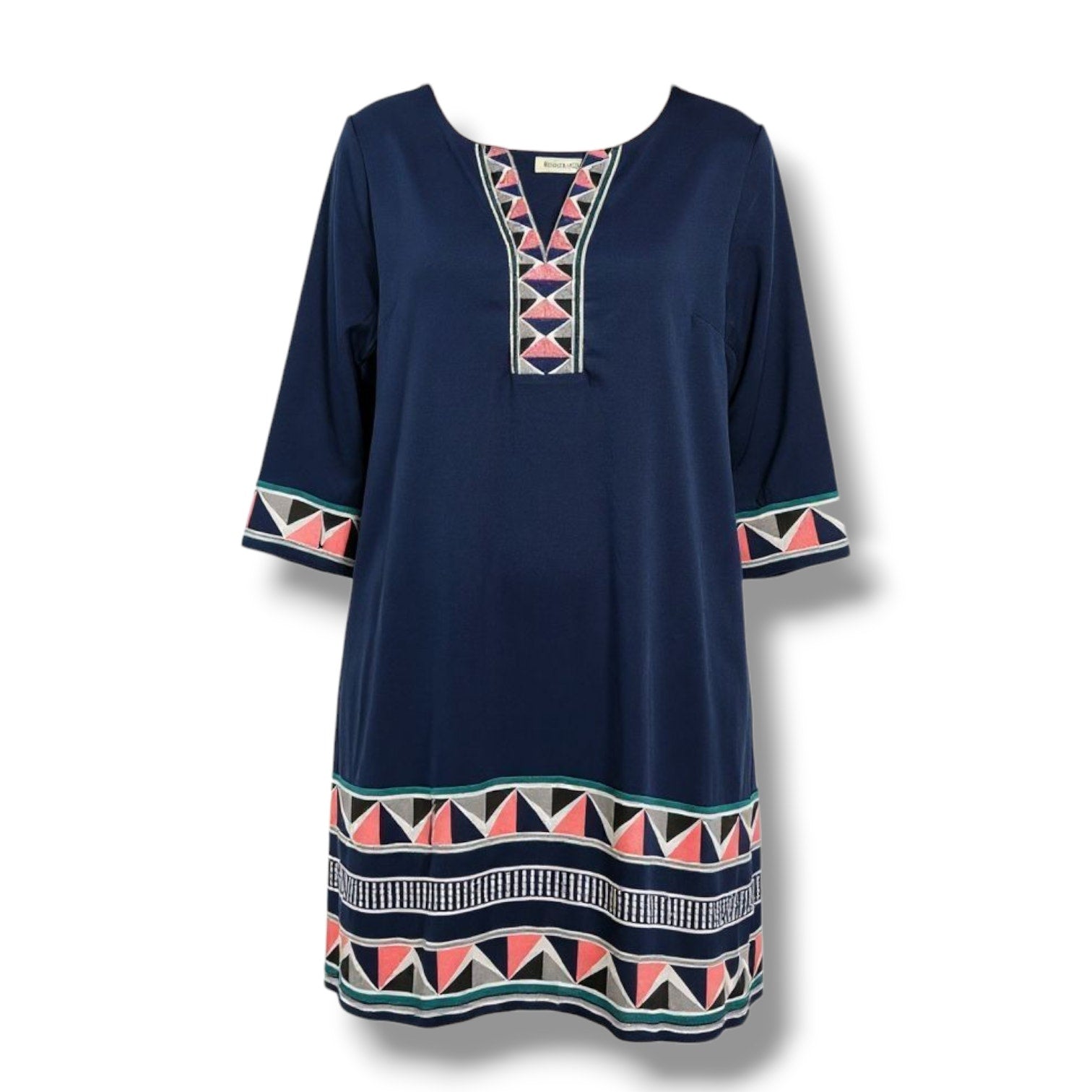 41 Hawthorn Women’s Navy Geometric Print 3/4 Sleeve Shift Dress – Size Medium
