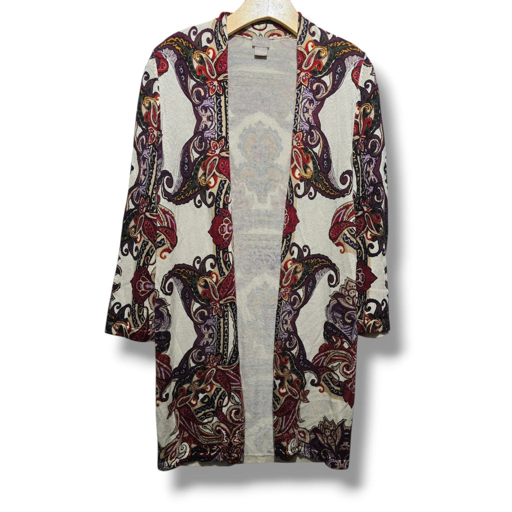 Chico's women's petites Paisley Open-Front Knit Duster Cardigan - small P (0P)