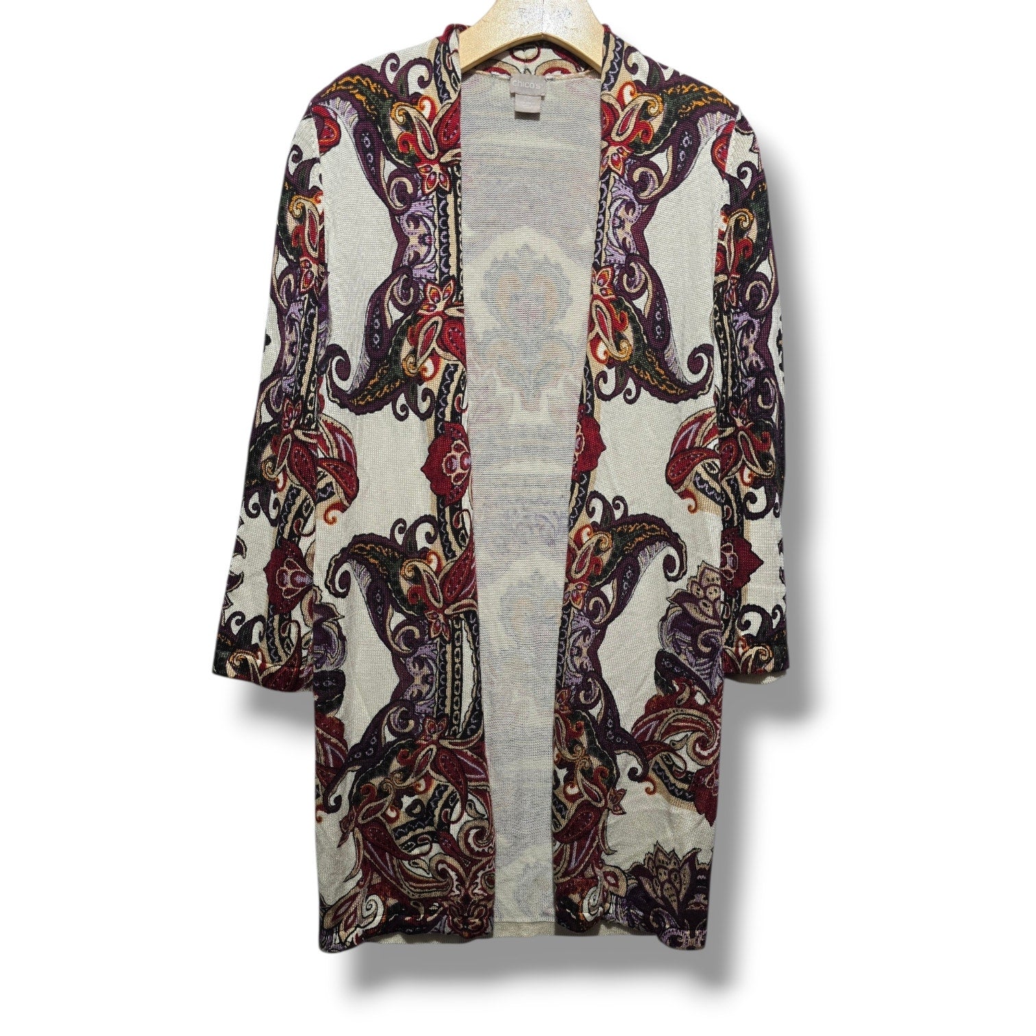 Chico's women's petites Paisley Open-Front Knit Duster Cardigan - small P (0P)