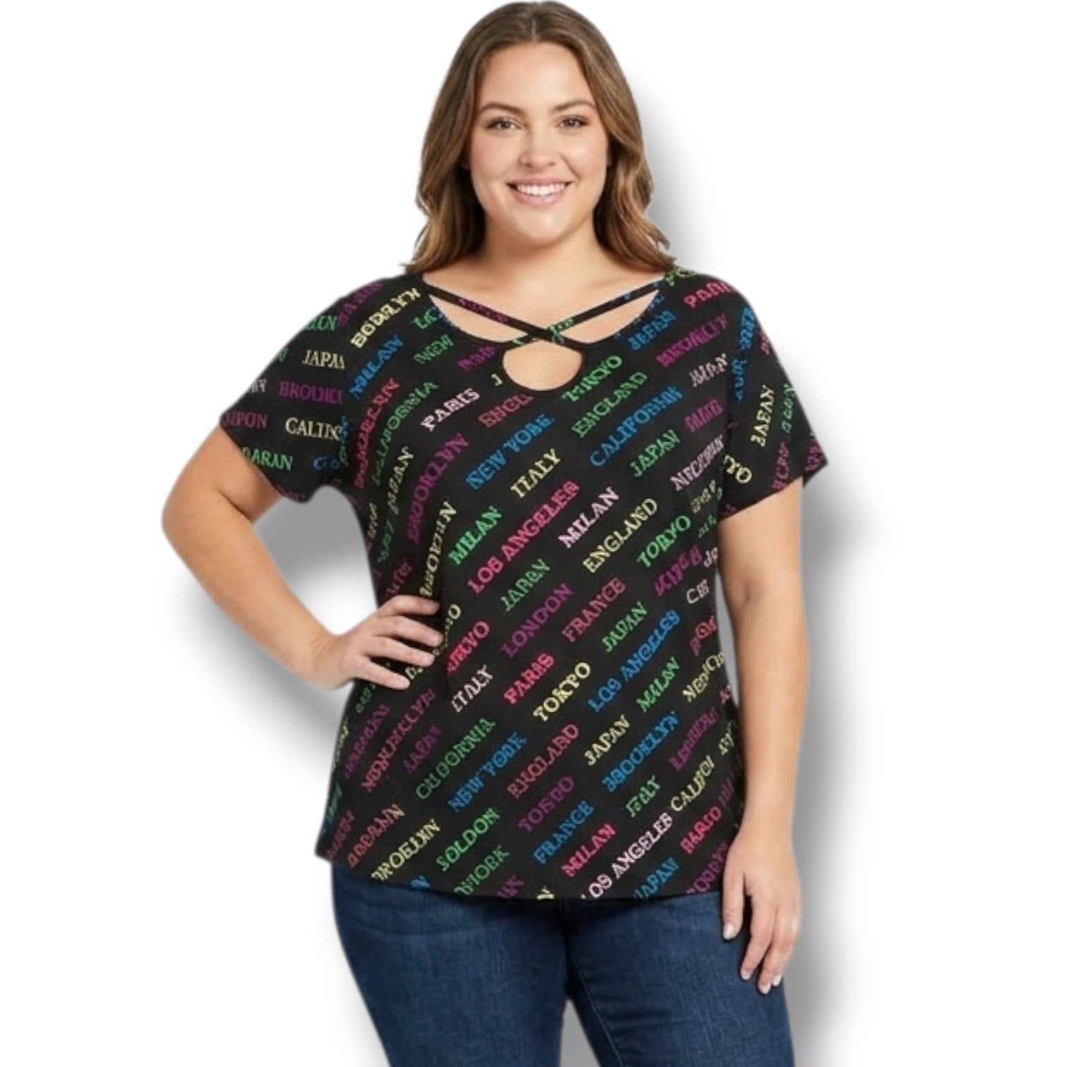 Joe Boxer Women’s plus size Multicolor City Print Crisscross Neck Top – Size 3X