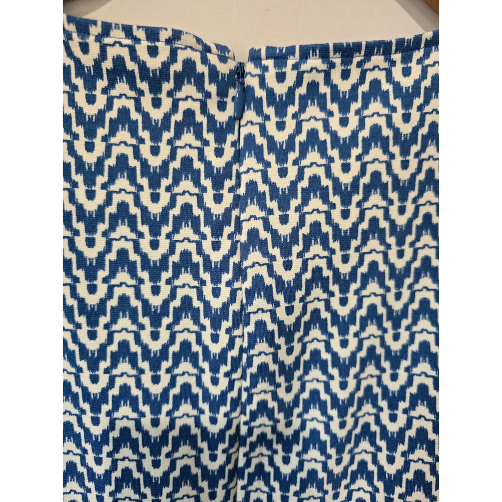 Talbots Blue & Ivory Geometric Ikat Sleeveless Fit-and-Flare Dress – Medium