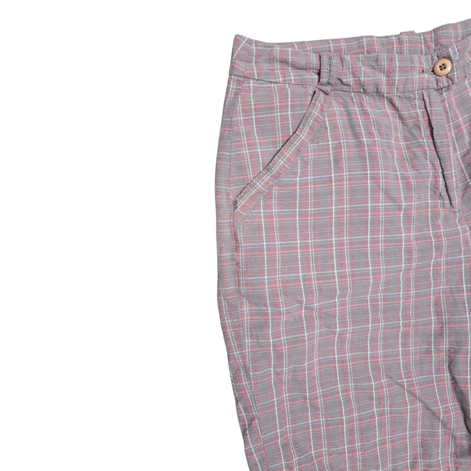 Woolrich Women's Size 12 Quarry Grey Pink Plaid Textured Cotton Shorts