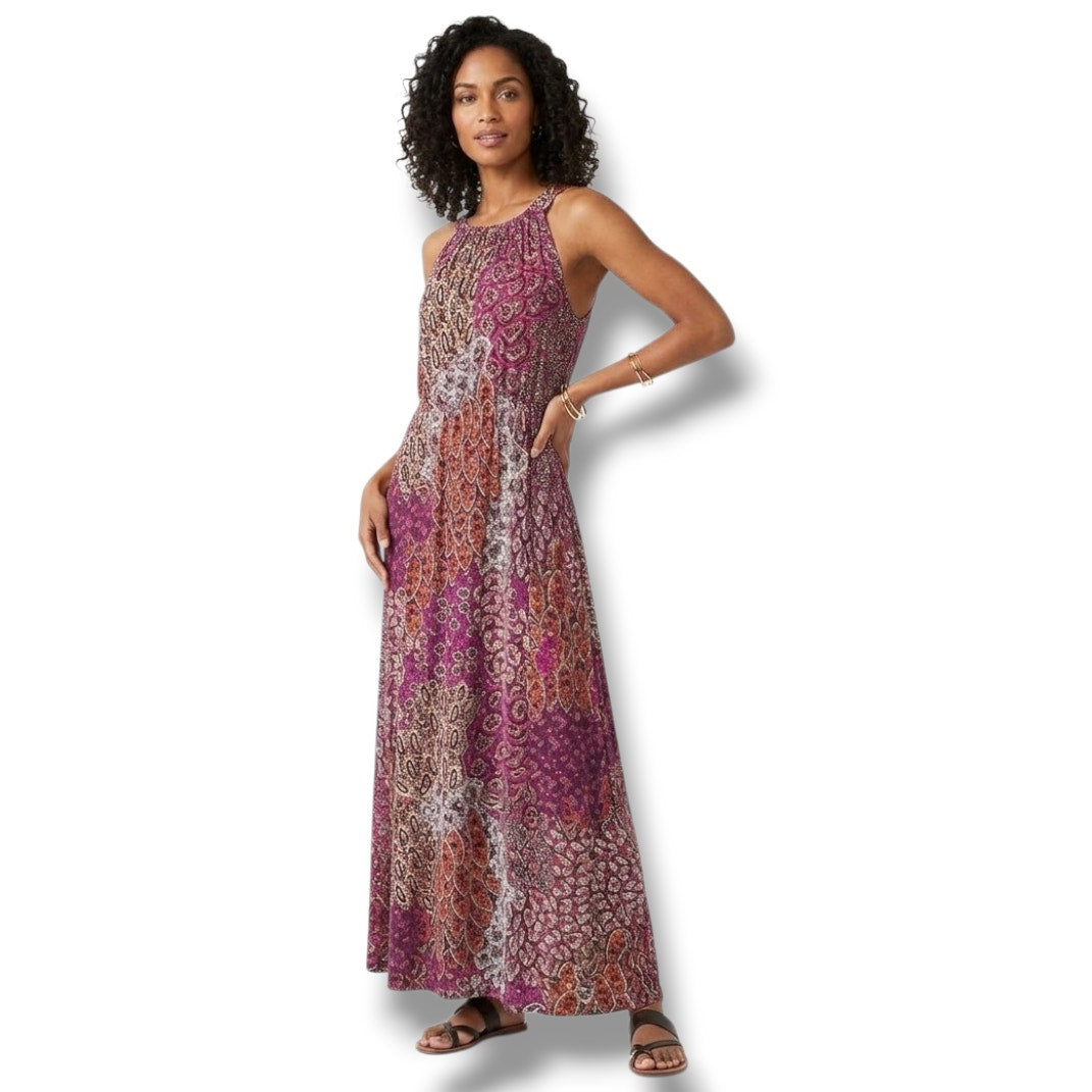 Anne Klein Women’s Multicolor Boho Print Maxi Dress with Side Slits – Size 6