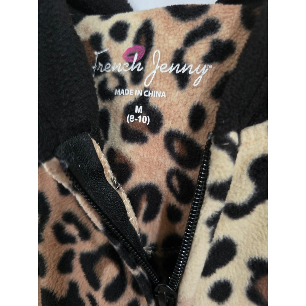 French Jenny Leopard Print Hooded One-Piece Pajamas - Size Medium