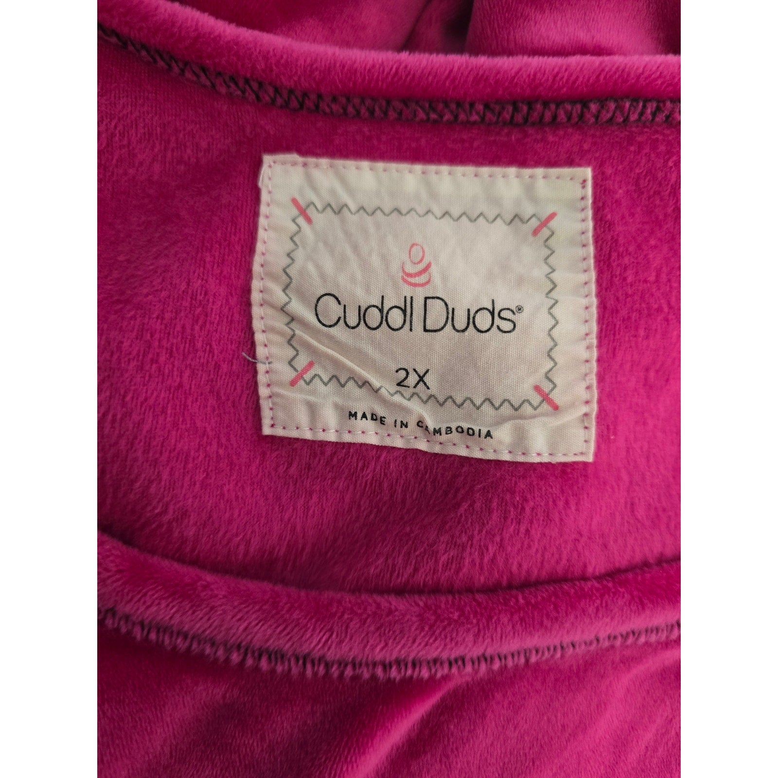 Cuddl Duds women's plus size Hot Pink Plush Fleece Plaid Trim Pajama Top
