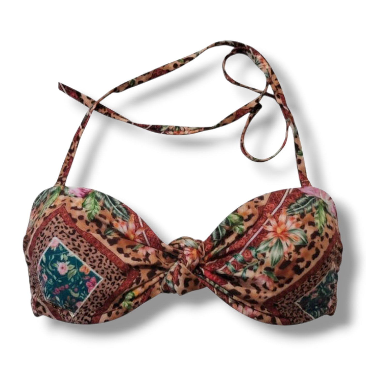 H&M Women’s Leopard Floral Bandeau Bikini Swim Top Size 12
