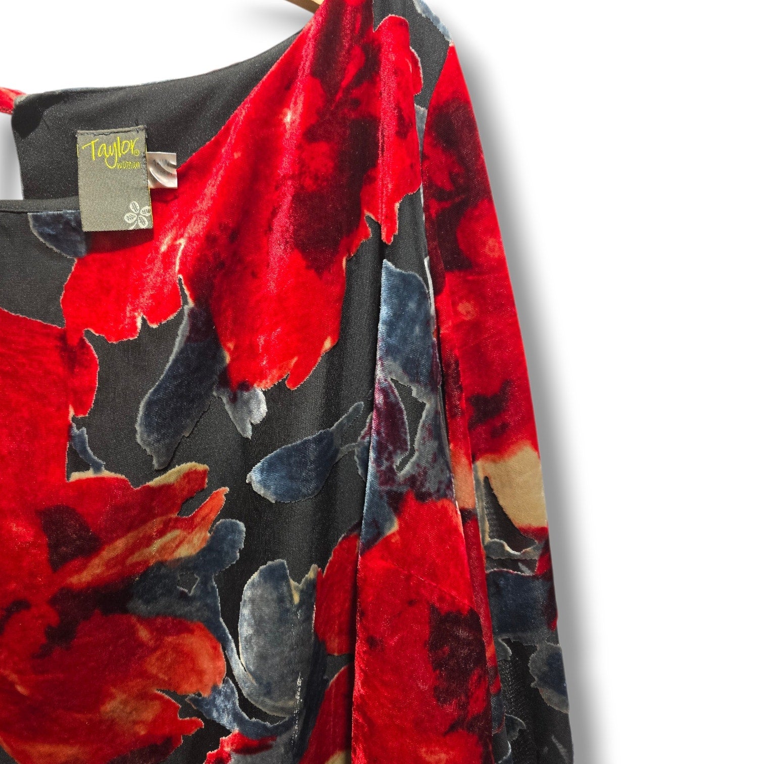 Taylor Woman plus size Red Floral Velvet Burnout Shift Dress 14W