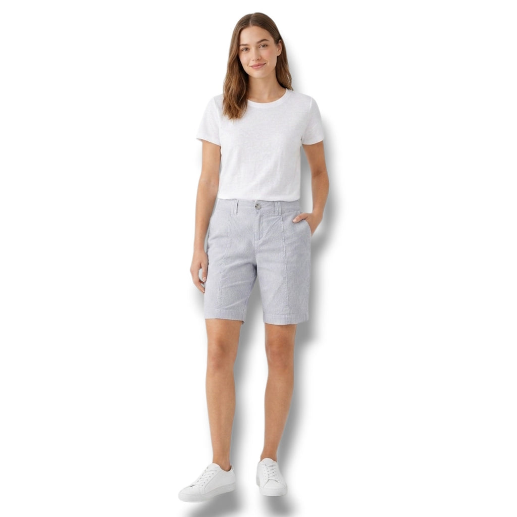 St. John's Bay Petite Size 12P Blue White Seersucker Striped Shorts