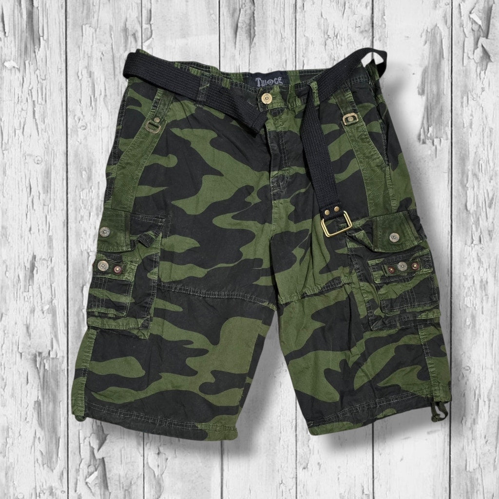 Twoce Men's Size 38 Green Camo Belted Heavyweight Cargo Shorts NWT