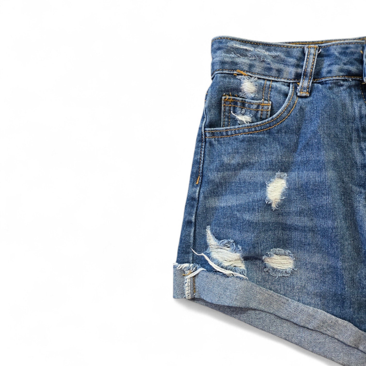SHEIN Distressed High-Waisted Cuffed Denim Jean Shorts Medium