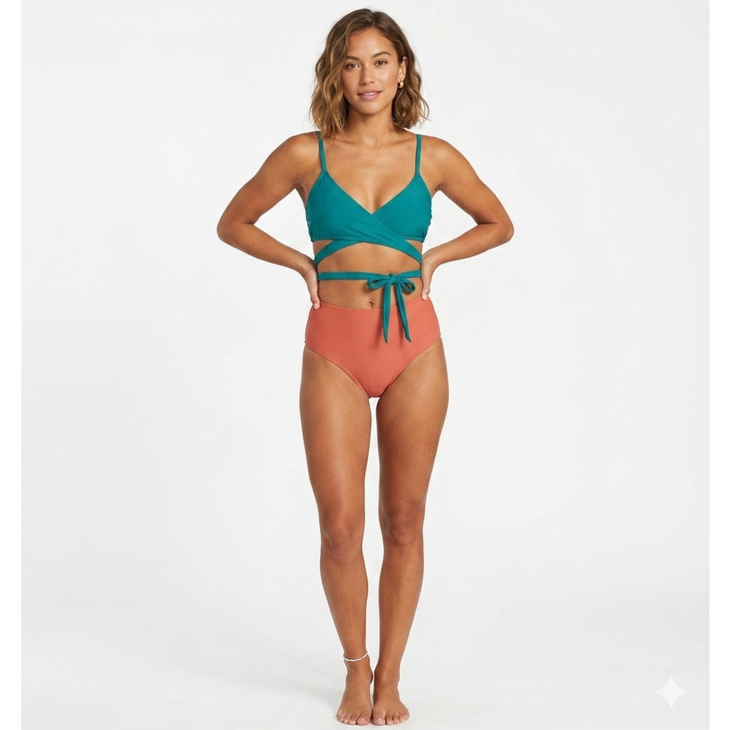 Xhilaration Juniors' Teal Wrap Front Swimwear Bralette Bikini Top