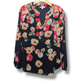 Cabi women's Floral V-Neck Long Sleeve Lined Blouse Black Size XS