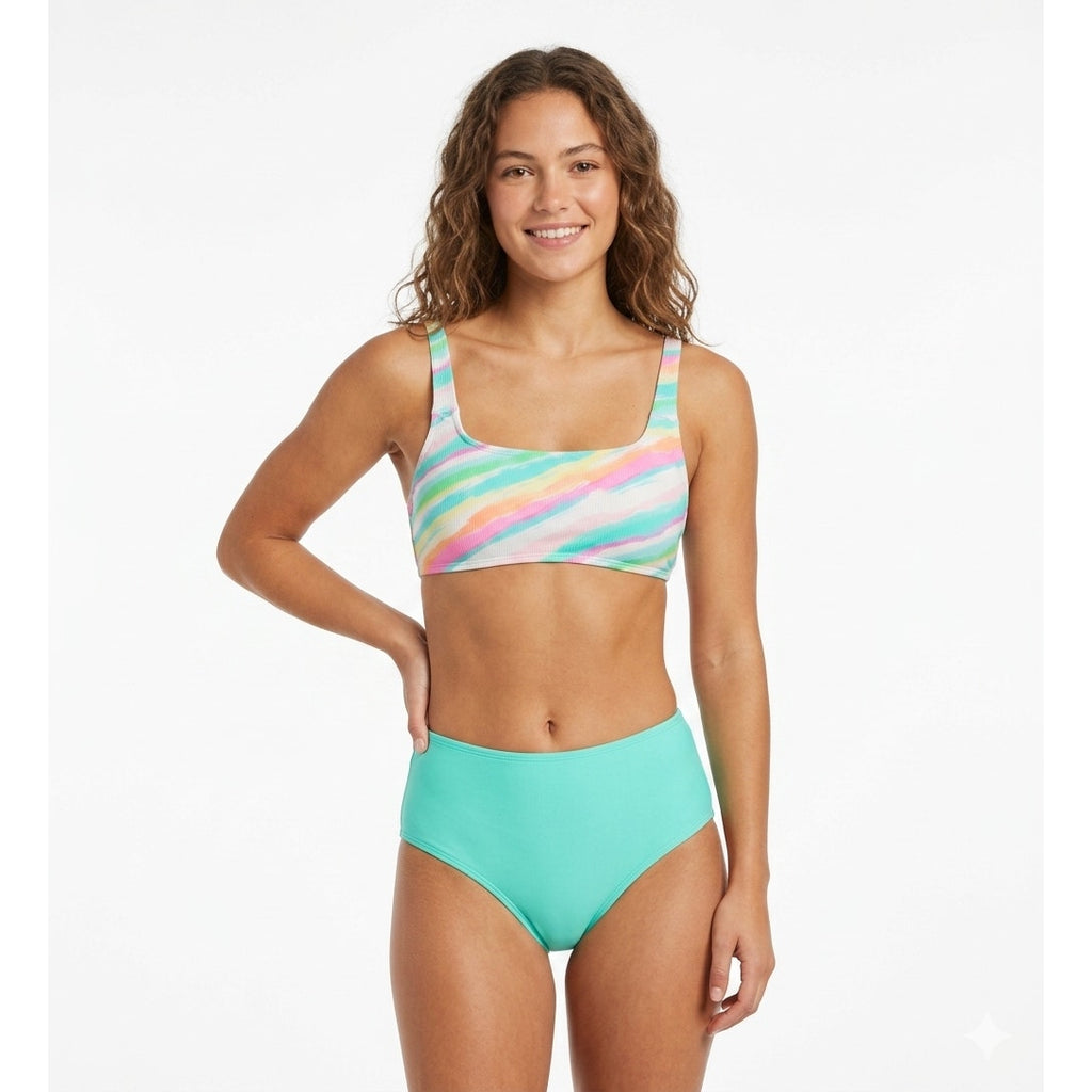 Xhilaration Juniors’ Multicolor Ribbed Square Neck Bralette Bikini Top – New