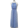 Japna Women’s Blue Multi-Print Sleeveless Maxi Dress with Keyhole Neckline – XS