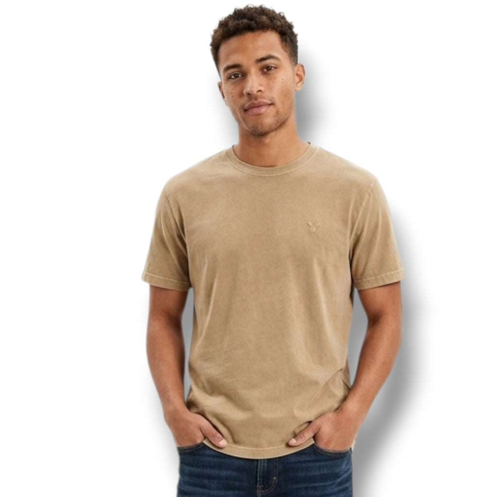 American Eagle Men's Small Tan Super Soft Standard Fit Crew Neck T-Shirt