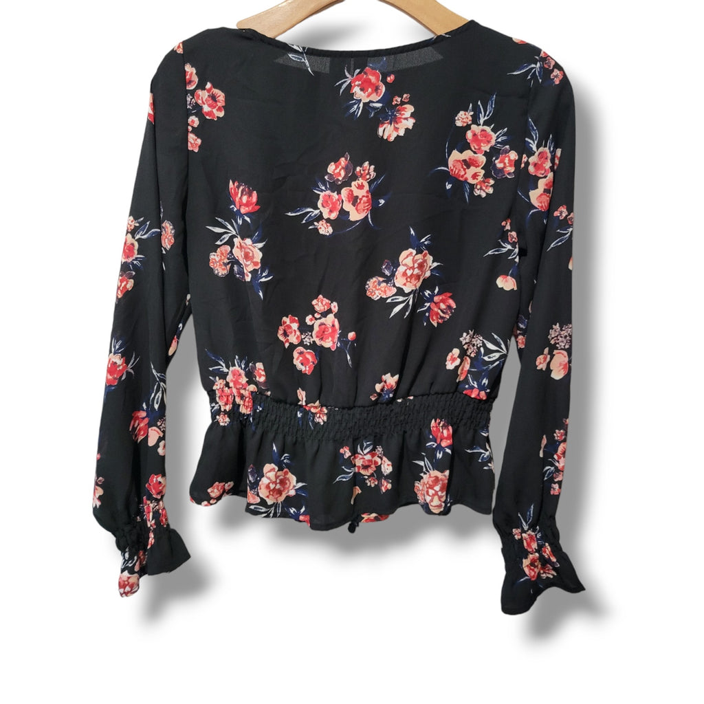Divided by H&M Black Floral Lace-Up Smocked Blouse – Size 4 gently used