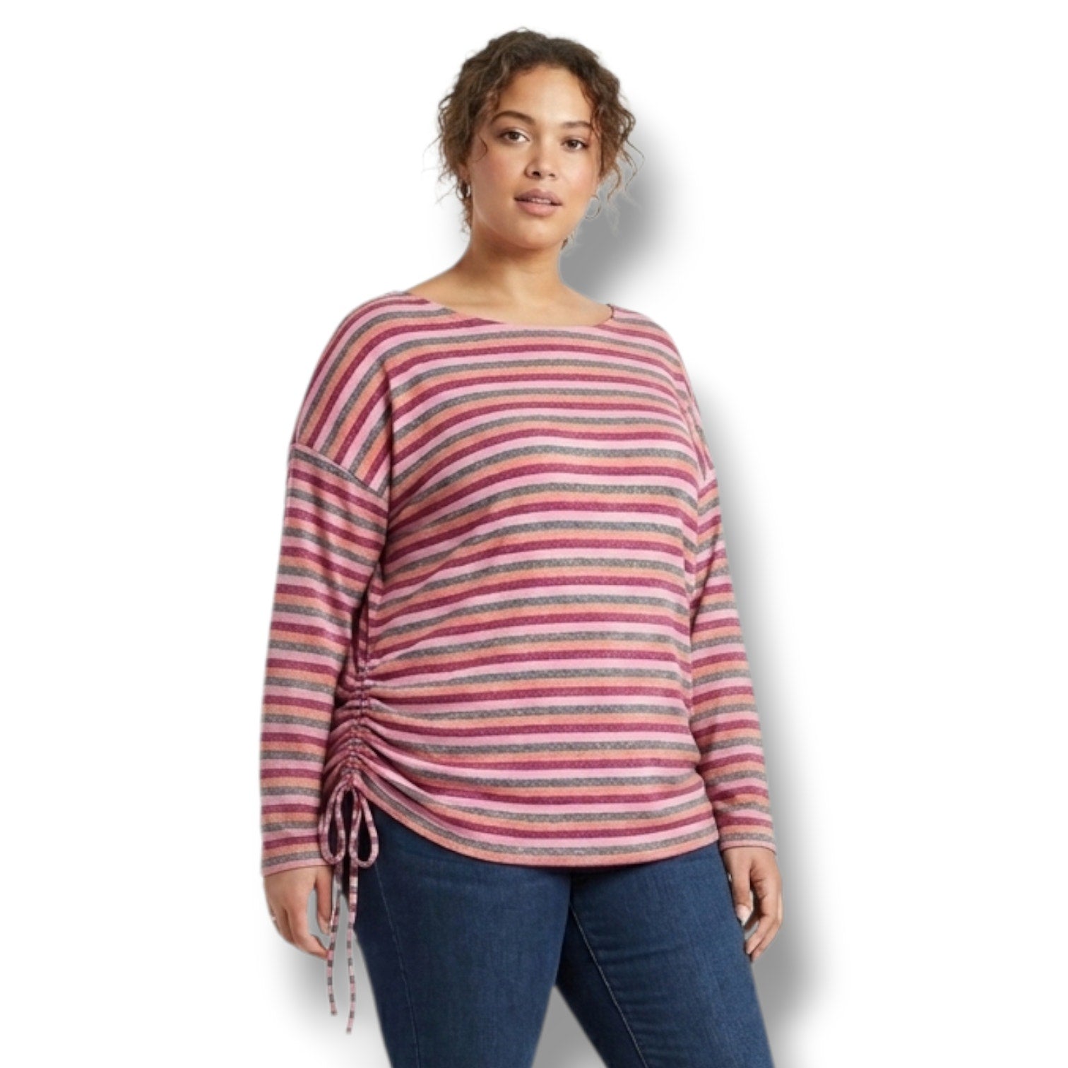 Lane Bryant Pink & Orange Striped Ruched Side Pullover Top 18/20