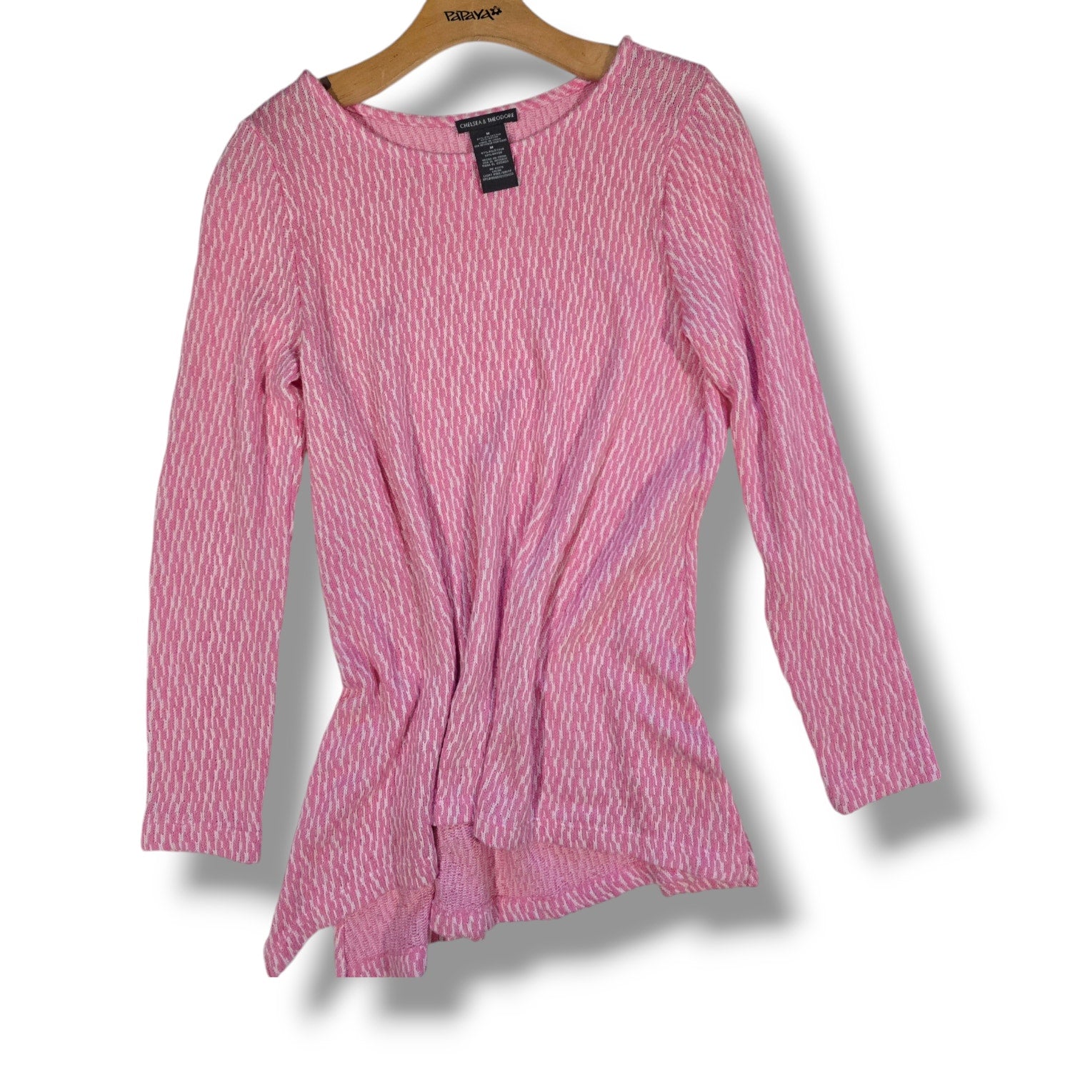 Chelsea & Theodore Women’s Pink White Textured Long Sleeve Top Medium