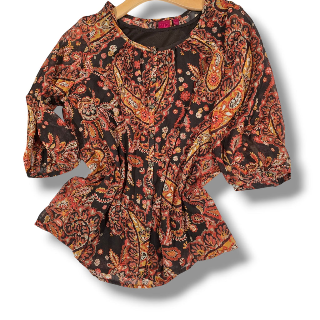 212 Collection Women’s Paisley Print Button-Front Blouse – Size Large