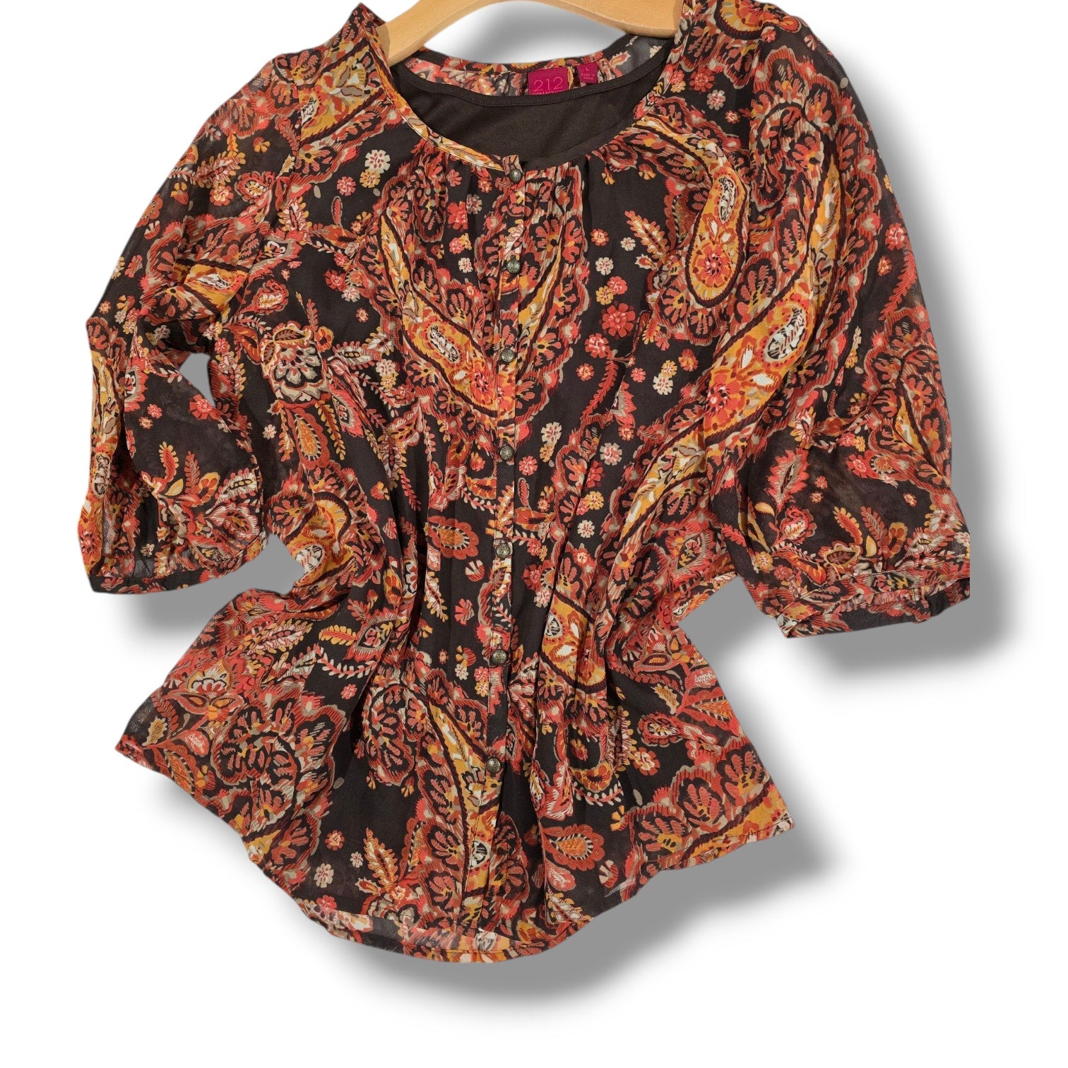 212 Collection Women’s Paisley Print Button-Front Blouse – Size Large