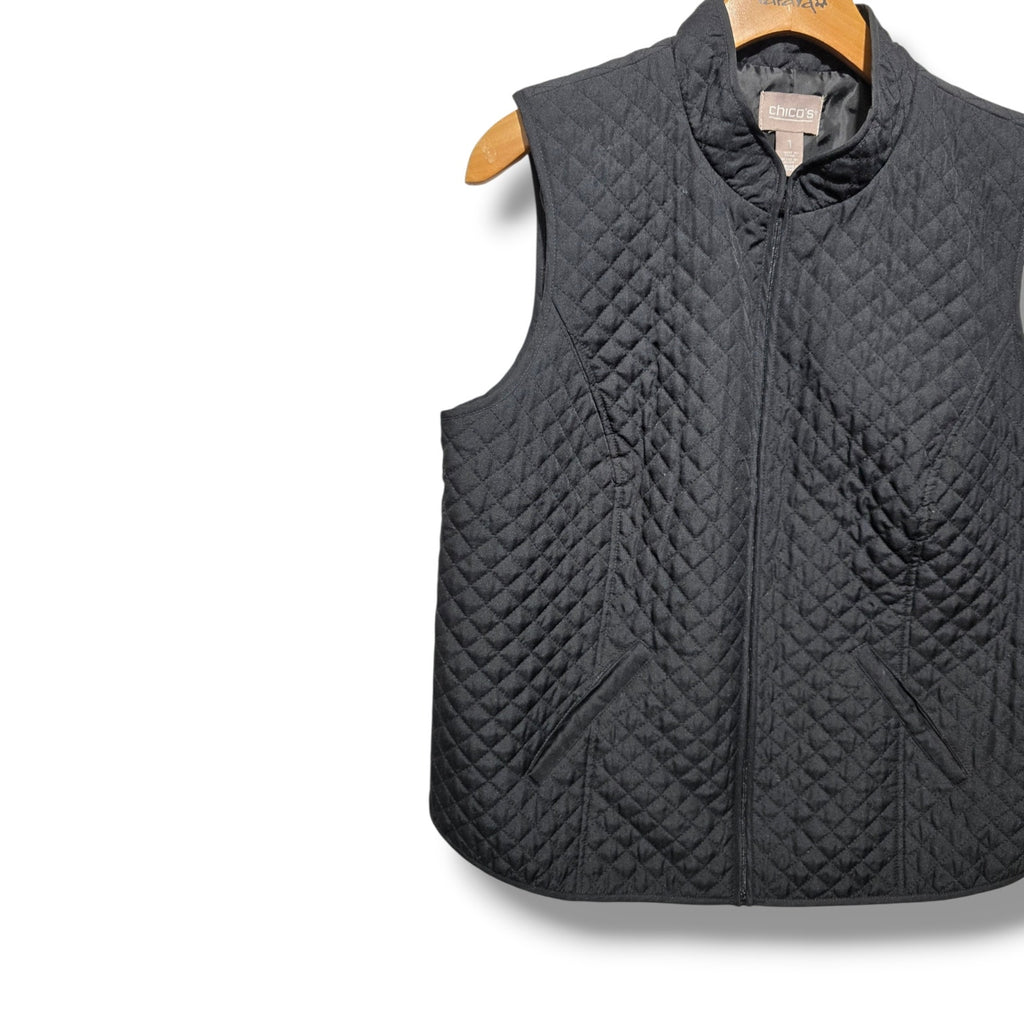 Chico's Women's Size 1 (Medium / US 8) Black Diamond Quilted Zip Vest