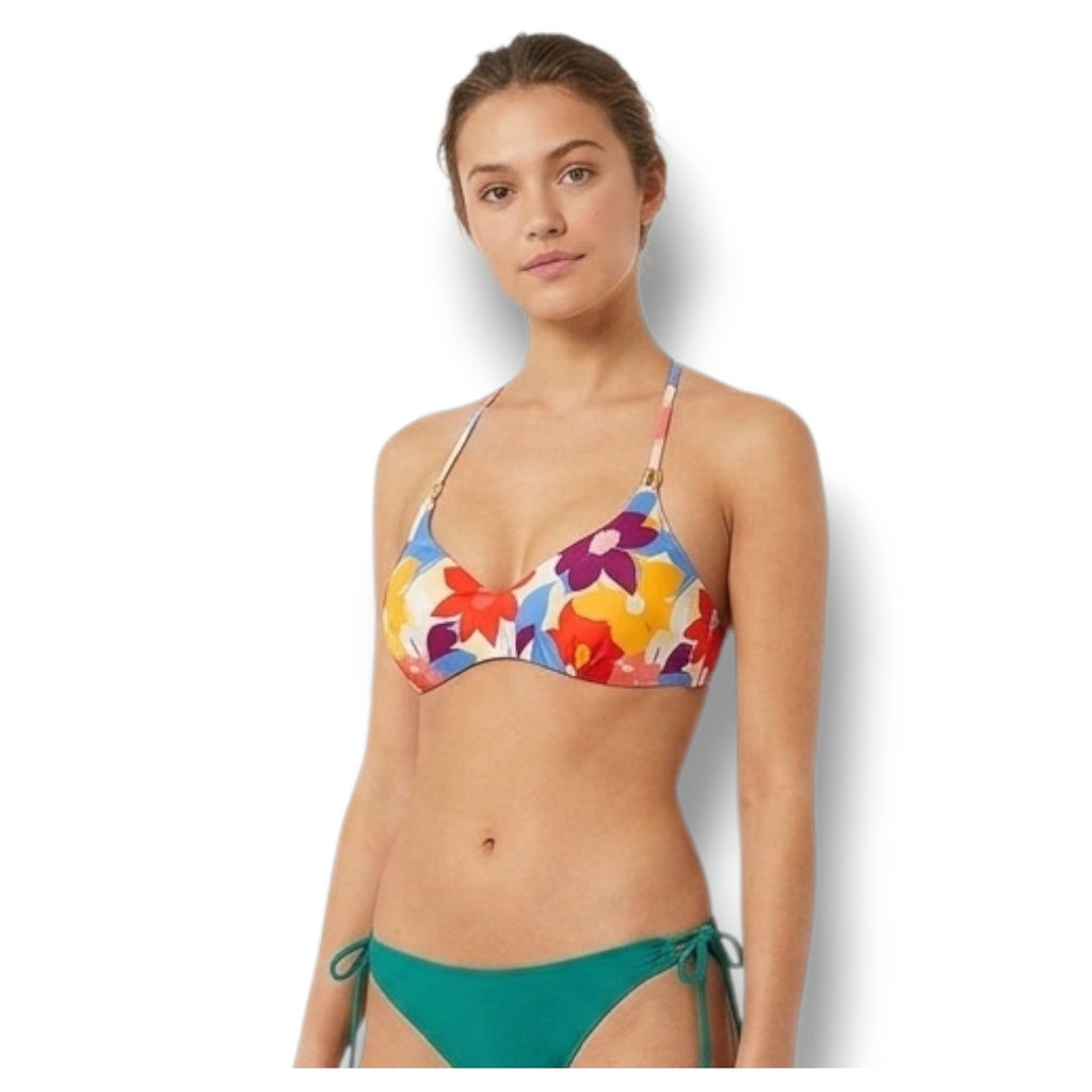 Time and Tru Women’s XL Bright Floral Strappy Back Swim Top NWT