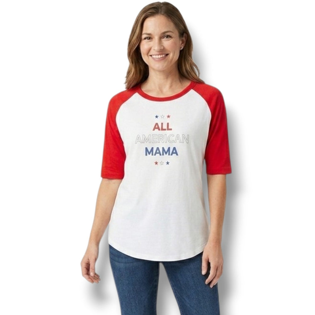 LuLaRoe Women’s Medium Red White Blue Patriotic Graphic Tee “All American Mama”