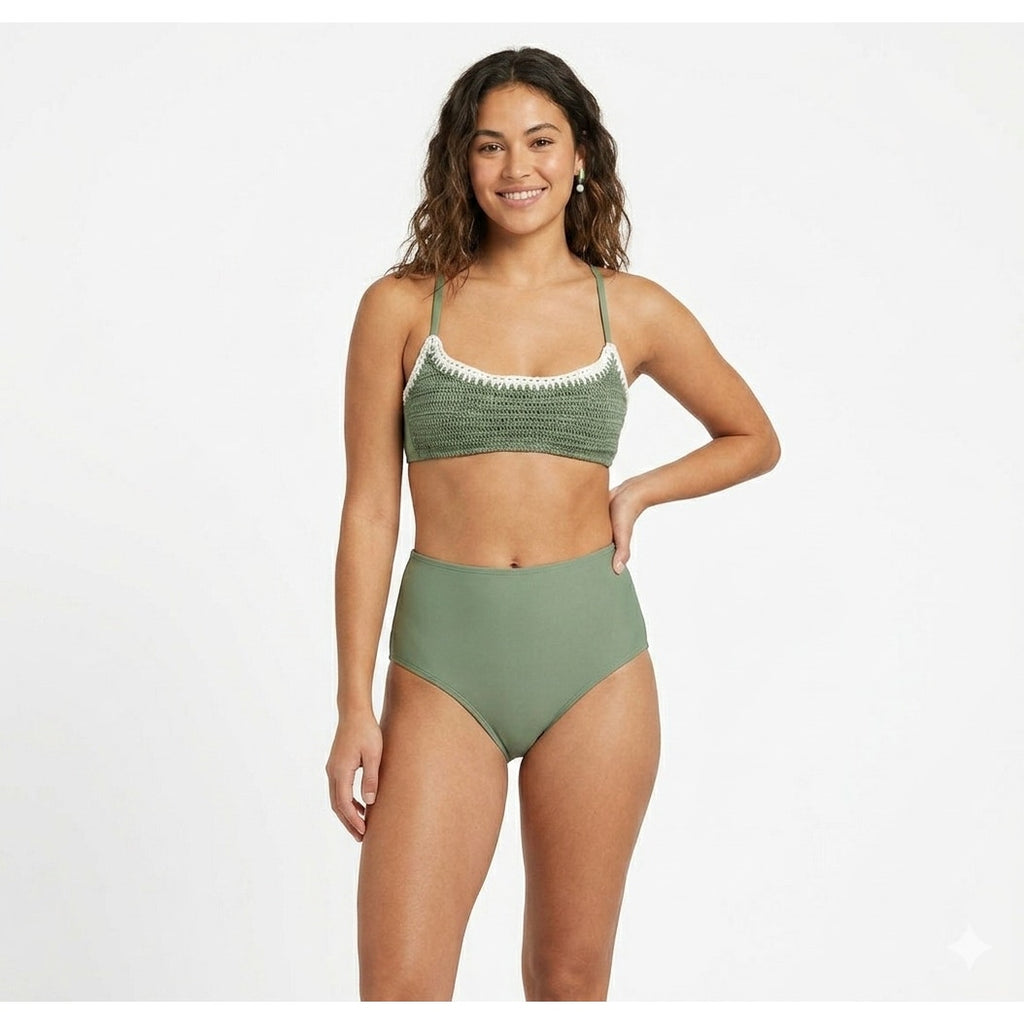 Xhilaration Juniors Sage Green Crochet Bralette Bikini Top