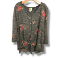 Fig & Flower women's Olive Heather Floral Embroidered Tie-Front top