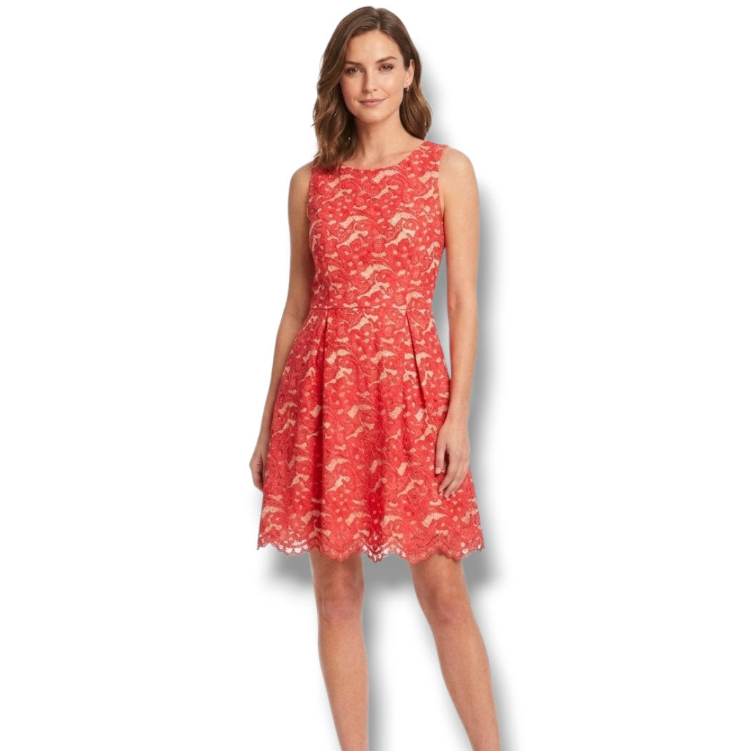 Soprano Women’s Red Orange Lace Overlay Lined Fit & Flare Dress Size Large