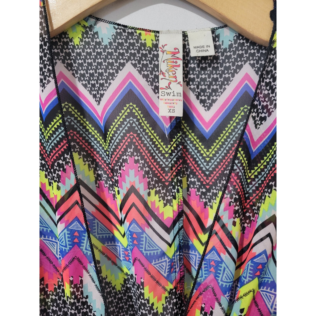Miken Swim Women’s Multicolor Chevron Deep V-Neck Sleeveless Cover-Up – Size XS