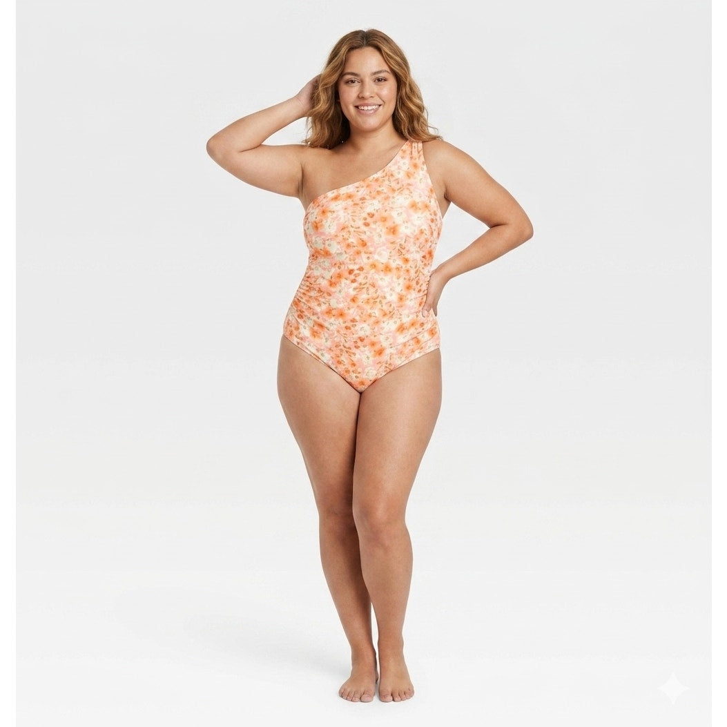 Kona Sol Plus Size One-Shoulder Floral Swimsuit – 16W, New