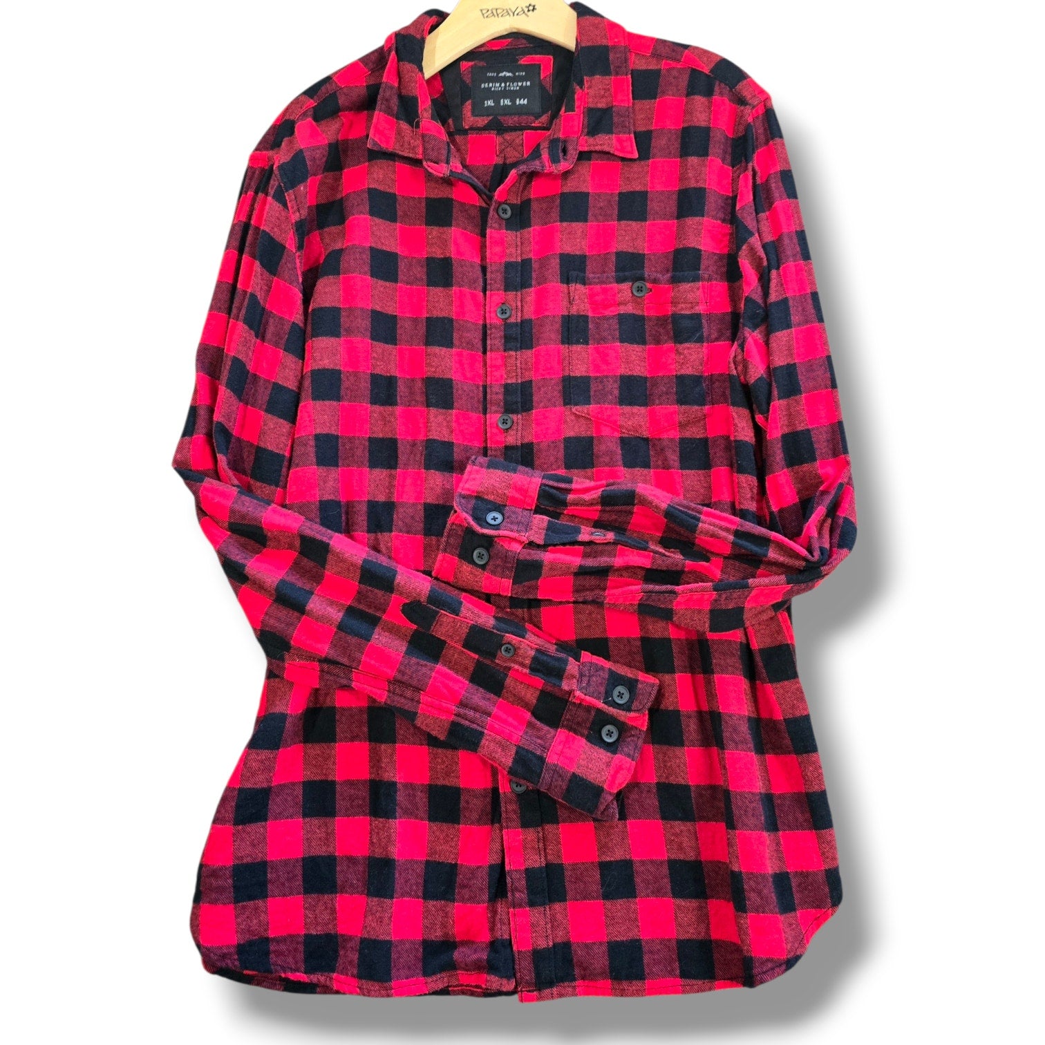 Denim & Flower Ricky Singh Red & Black Buffalo Check Flannel – XL