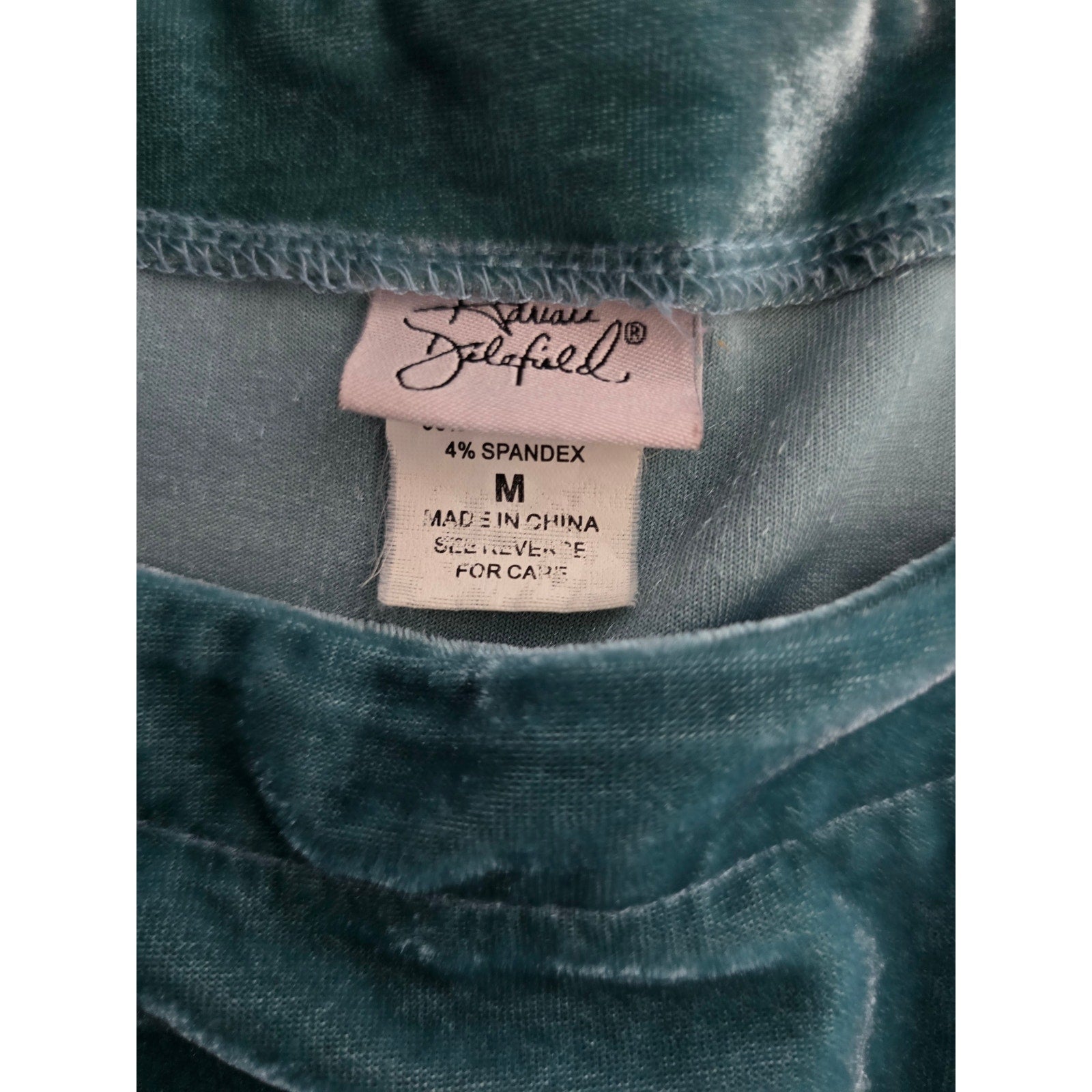 Jolie Delafield Women's Medium Teal Velvet Short Sleeve Top