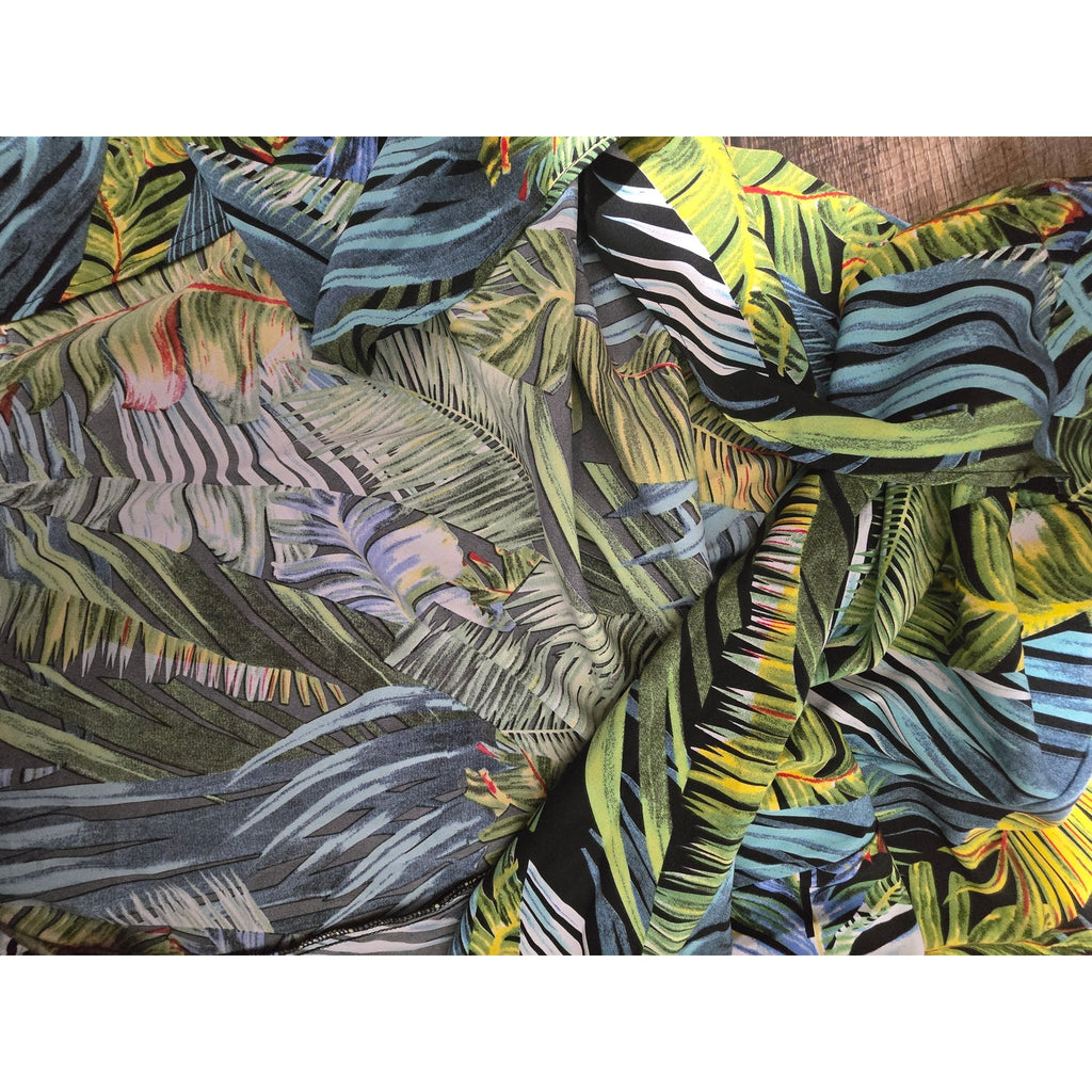 SHEIN Tropical Palm Print 2-Piece Crop Top & Wrap Maxi Skirt Set Green Blue Small