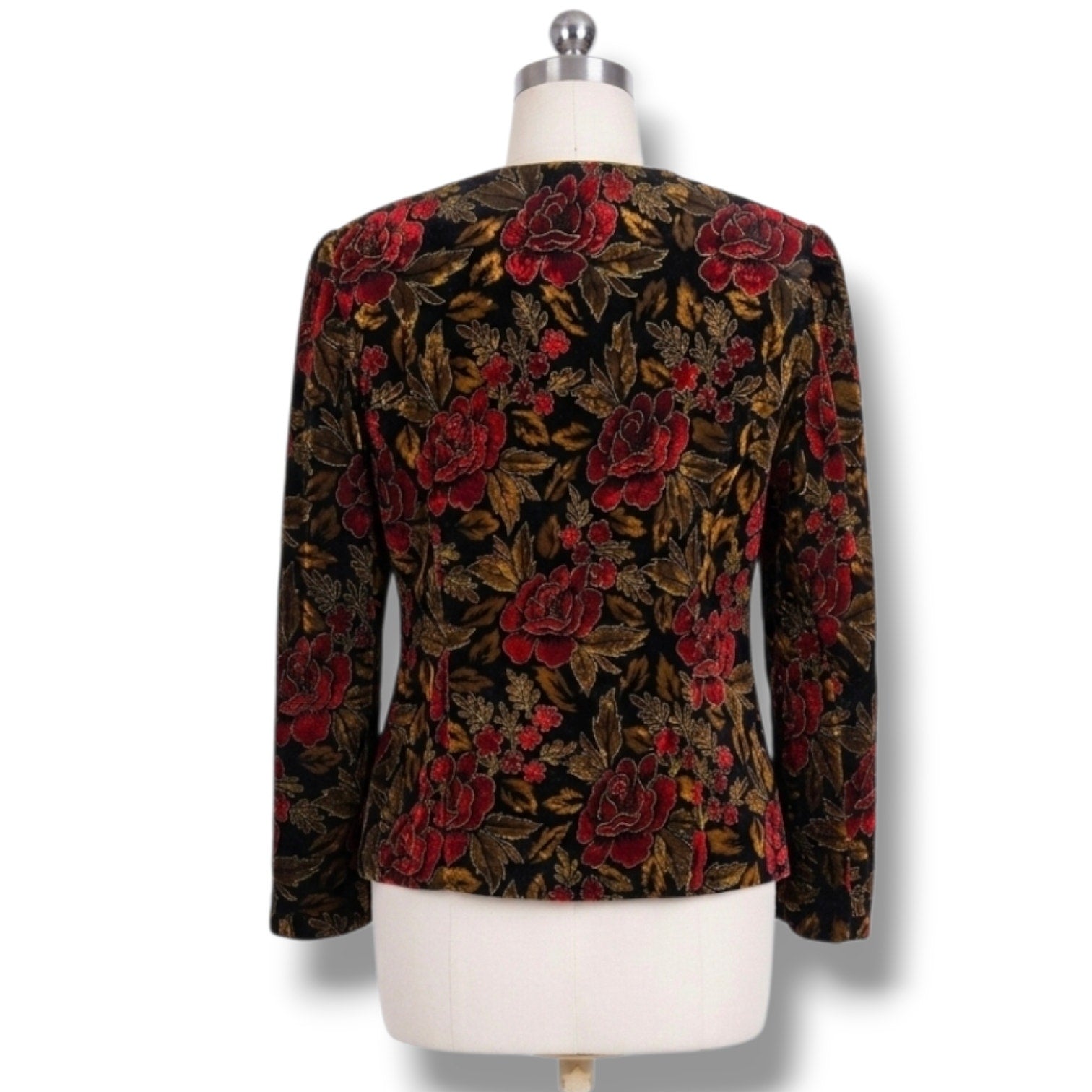 R&K Evening Vintage Women's Size 16 Red Floral Velvet Metallic Blazer Jacket