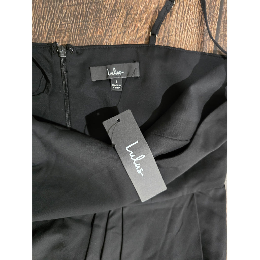 Lulus Black Tulip Hem Pleated Midi Cocktail Dress