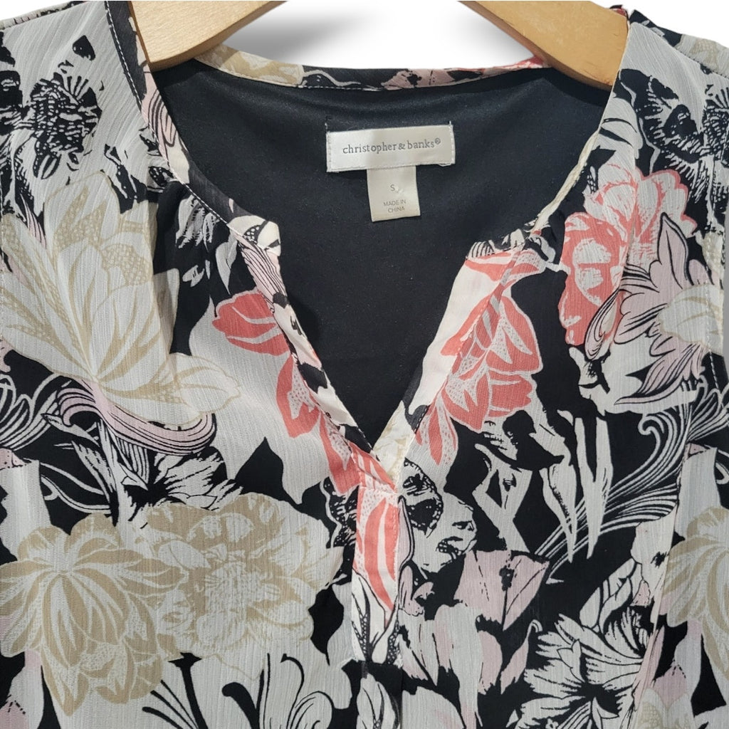 Christopher & Banks Women's floral sleeveless lined VNeck Blouse  - small
