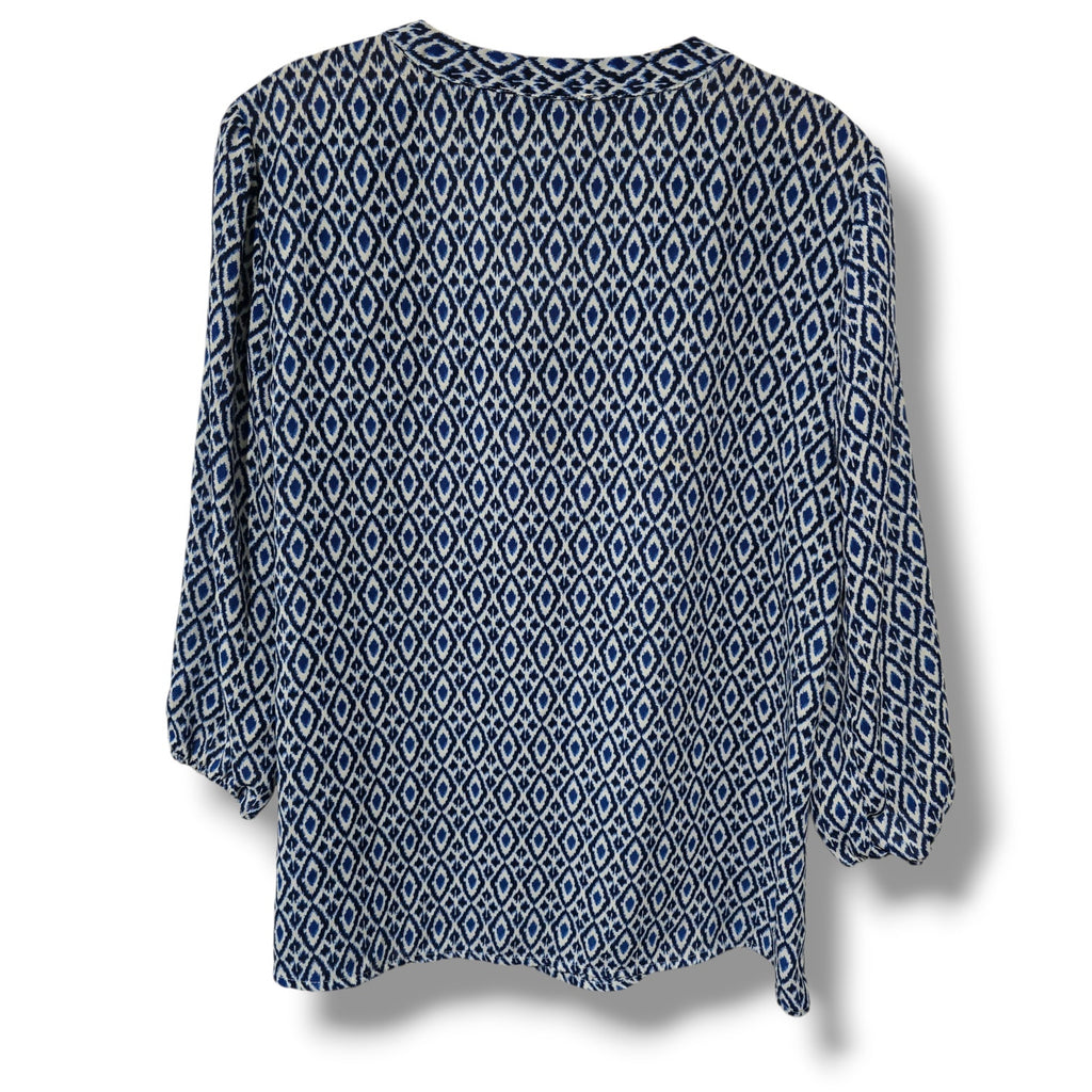 NY Collection Petite Blue Geometric Zip Front Blouse – PL, gently used