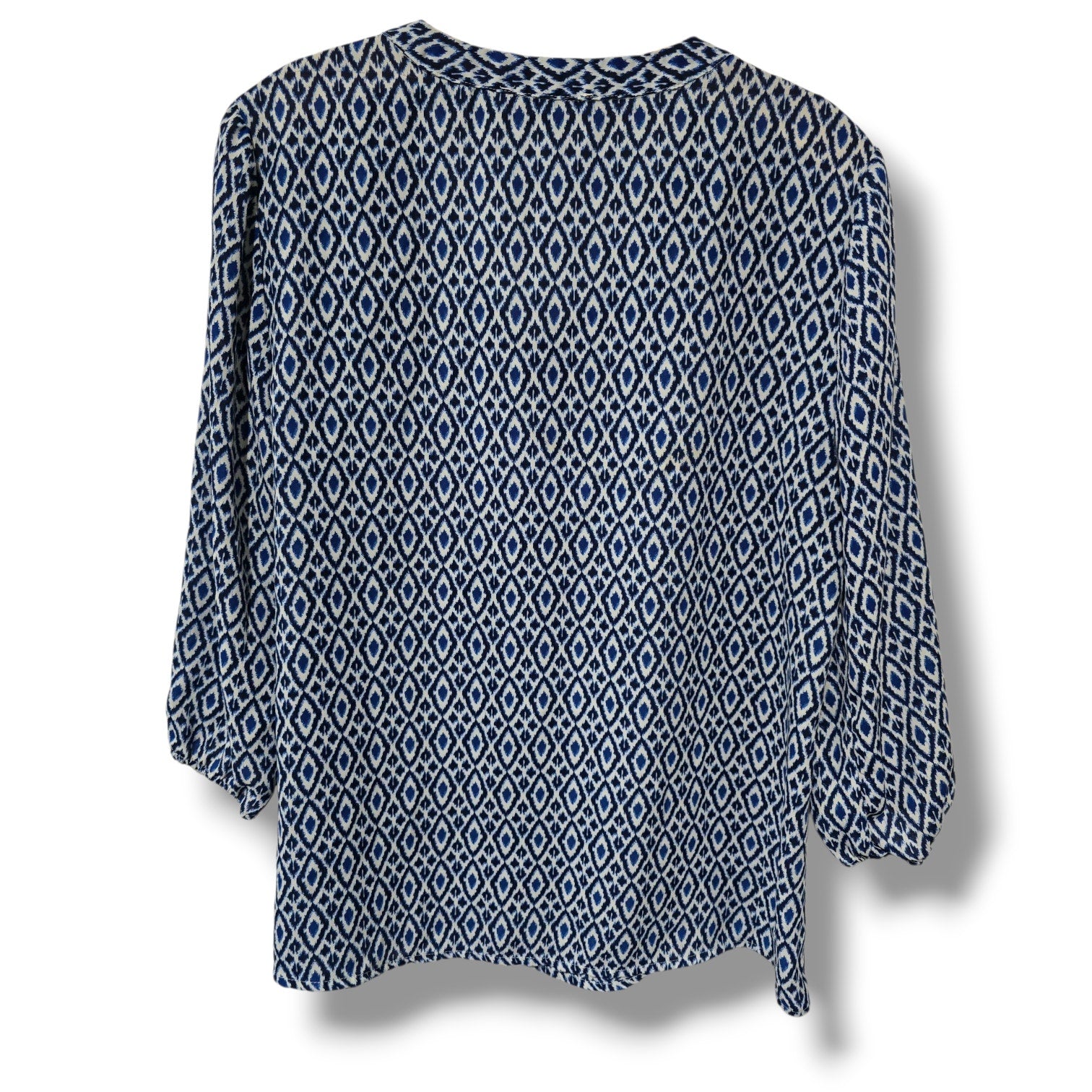 NY Collection Petite Blue Geometric Zip Front Blouse – PL, gently used