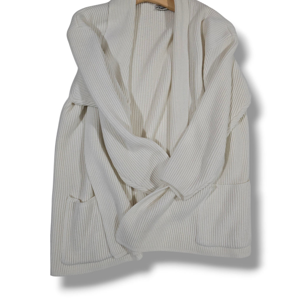 Roaman’s Women’s Vintage Cream Open Front Ribbed Cardigan - Size Medium
