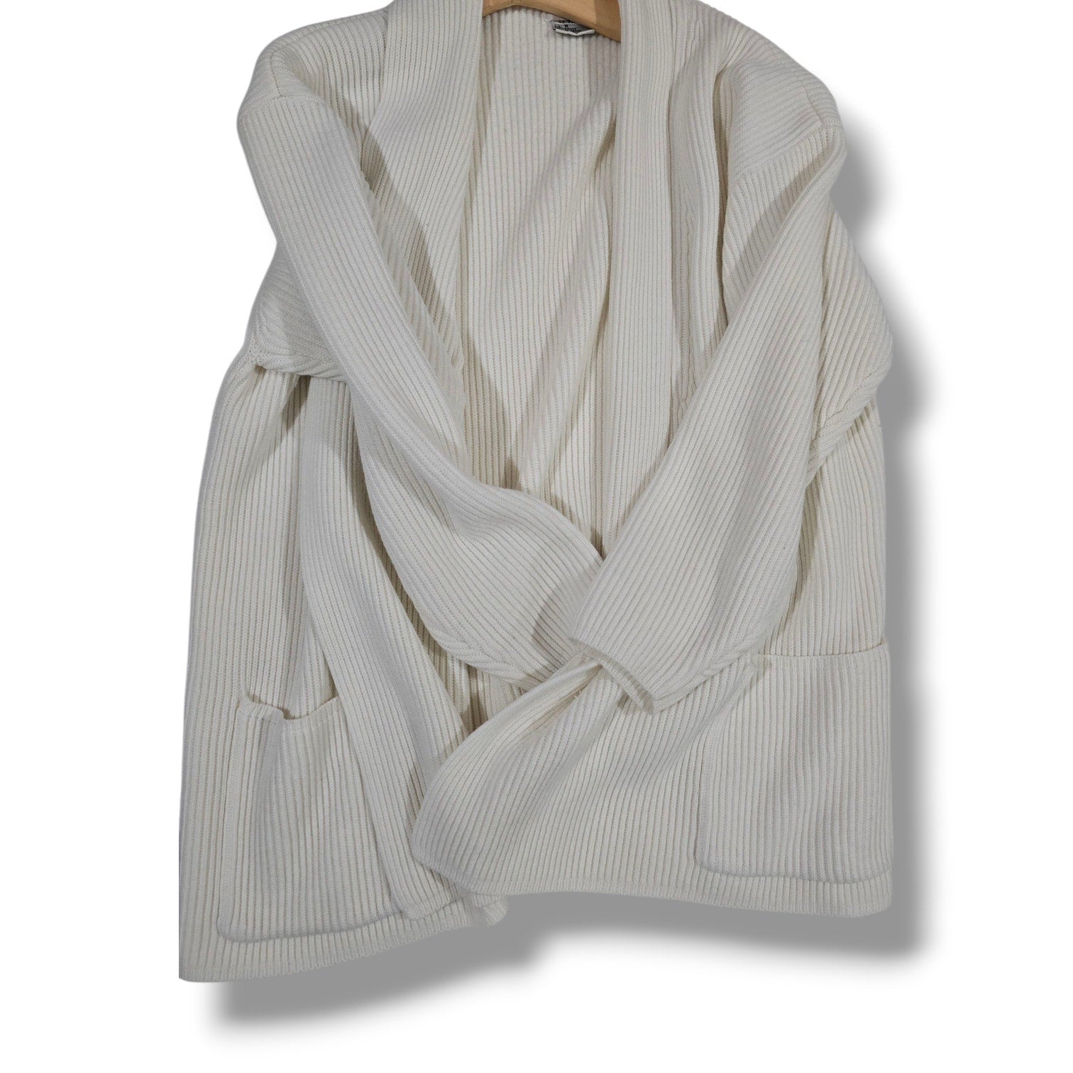 Roaman’s Women’s Vintage Cream Open Front Ribbed Cardigan - Size Medium