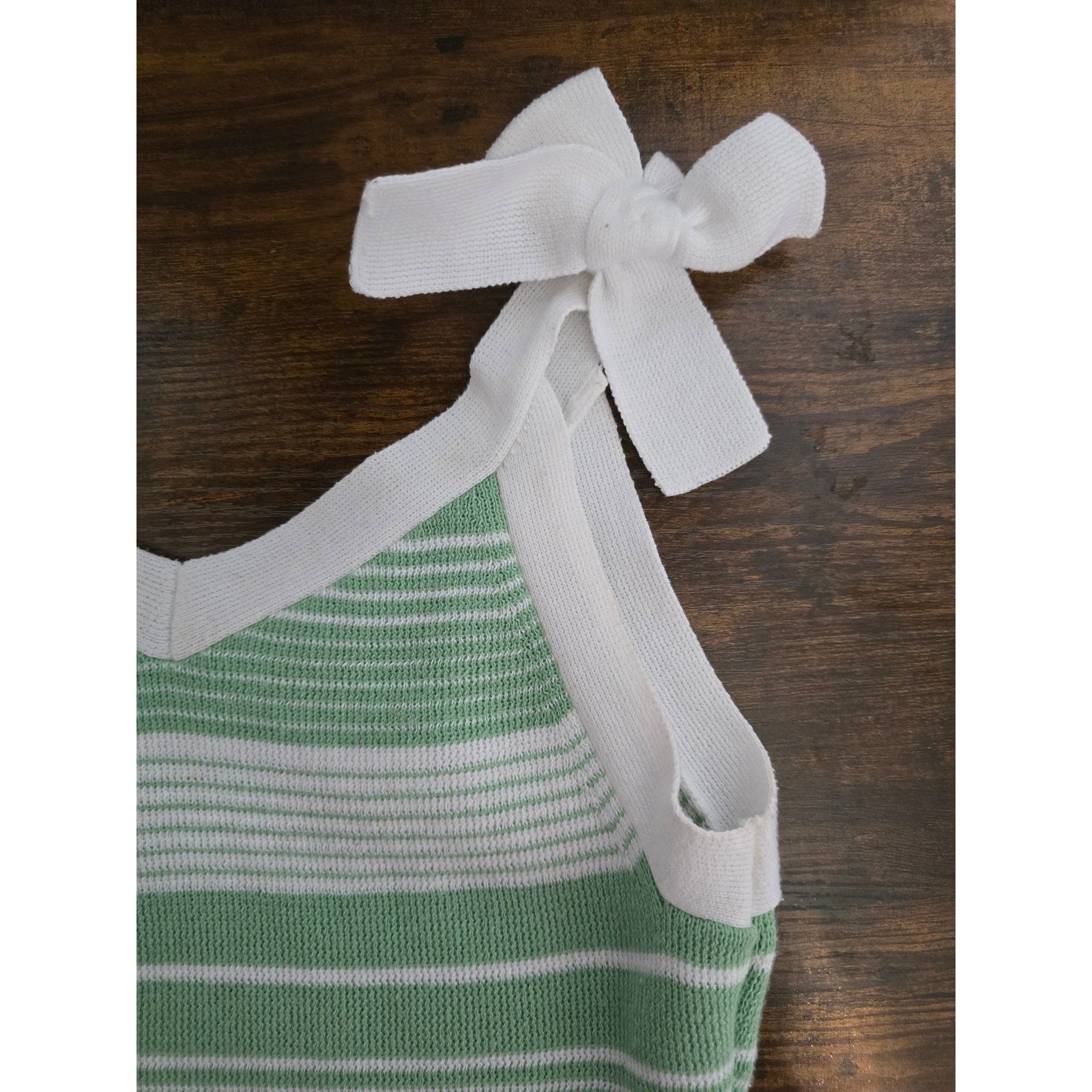 Truce Girls Size L (14) Green White Striped Tie Shoulder Knit Dress